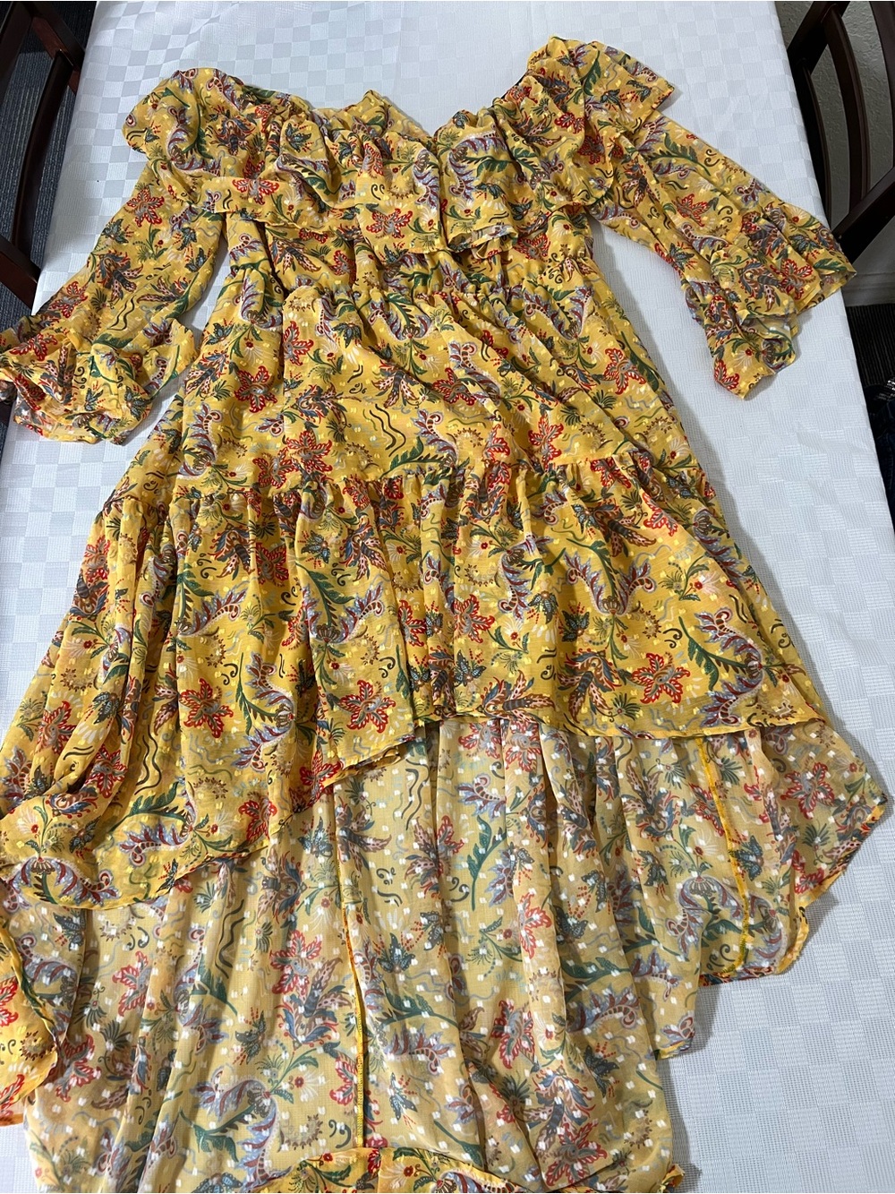 Eloquii Yellow Floral Off-Shoulder High-Low Dress - Picture 2 of 6